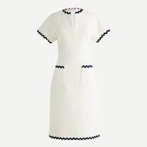 J. Crew tweed cream/white dress with navy rick rack size 6